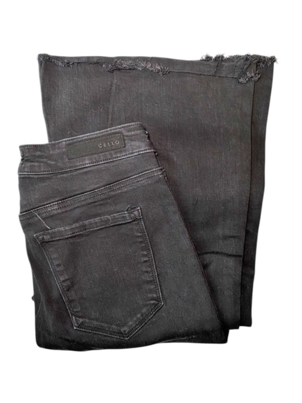 Cello Los Angeles Black Frayed Raw Hem Flare Jeans